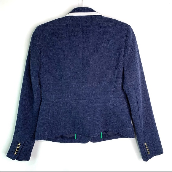 NEW J. CREW Size 2 Textured Tweed Navy Blue Preppy Classic Peplum Blazer Jacket - Picture 8 of 14